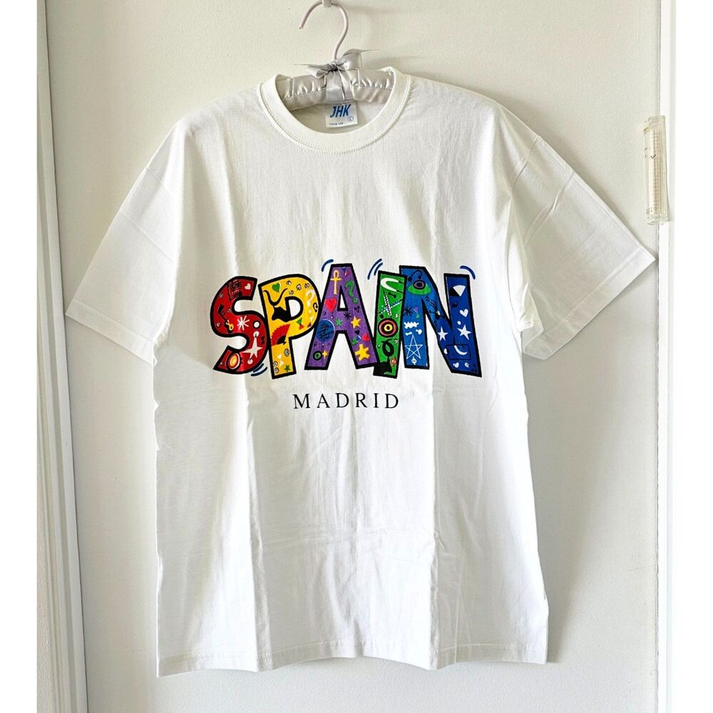 Madrid Spain Souvenir White T Shirt Size L by JHK NWOT